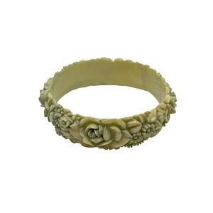 Vintage Floral Molded Bangle Bracelet Cream Rose Botanical Resin Bangle